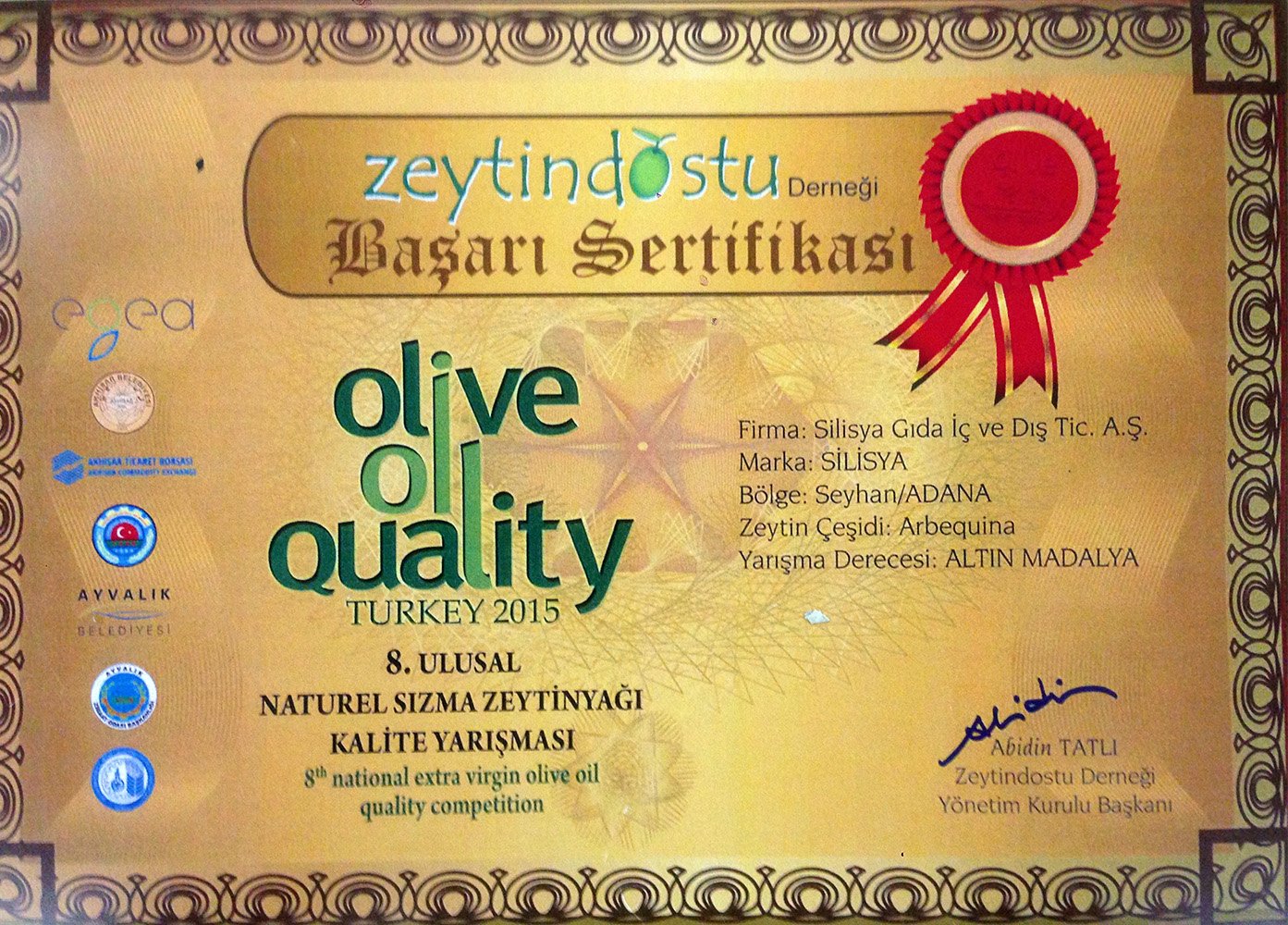 Zeytin Dostu Derneği Başarı Sertifikası